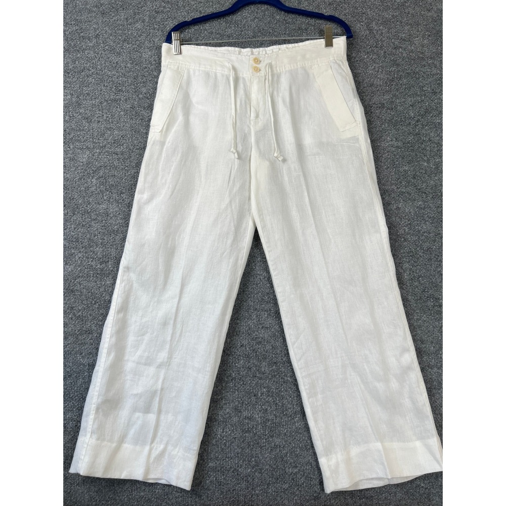 Lauren Ralph Lauren Linen White Pants Women 4 Wide Leg Drawstring Beach Vacation - Picture 3 of 10